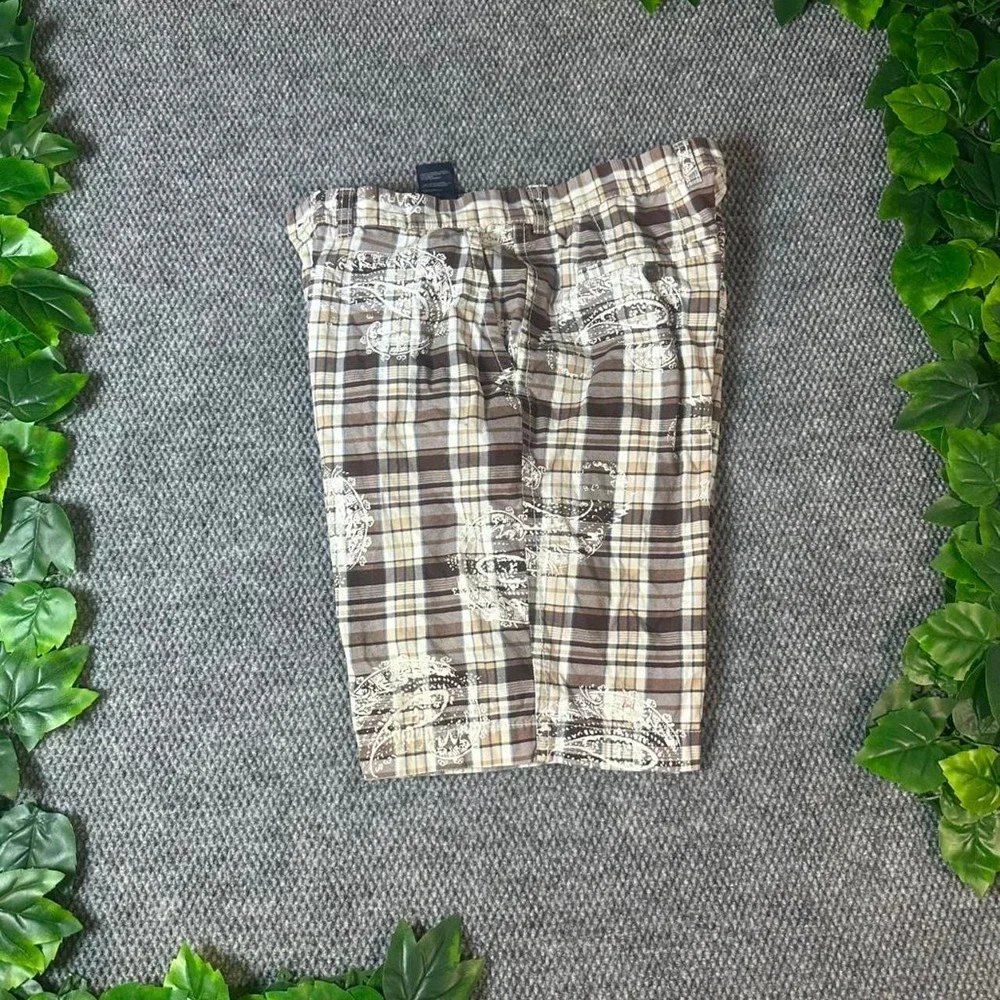 Tommy Hilfiger Y2K Plaid Paisley Shorts Brown Beige Size 34